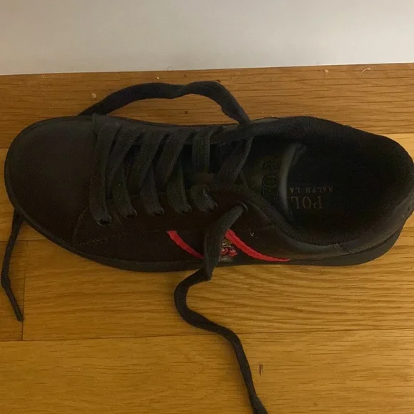 Polo Ralph Lauren Quilton Bear Black Leather Sneaker - Picture 3 of 3